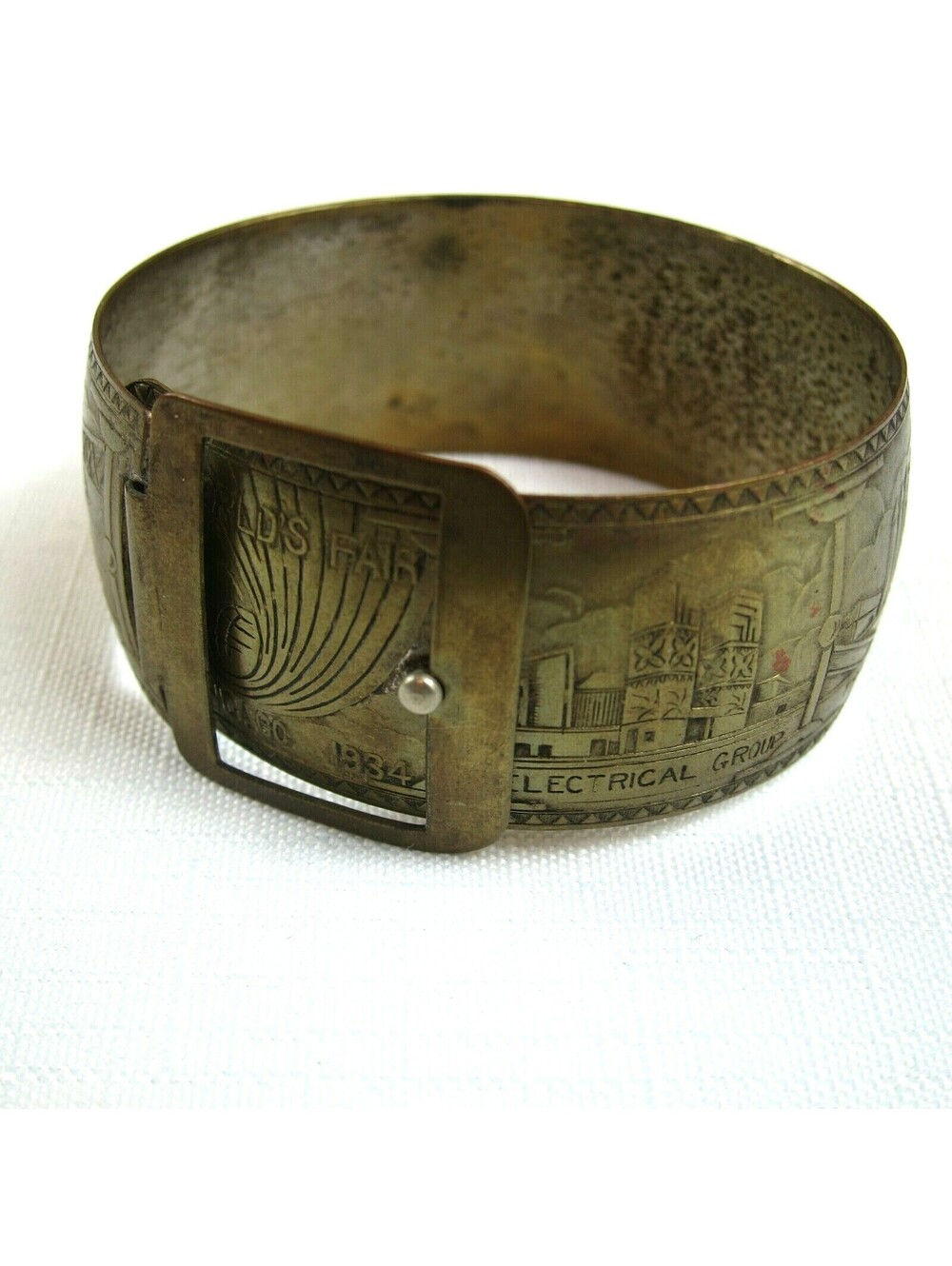 1934 Chicago Worlds Fair Cuff Belt Bracelet Hall of Science, Travel & Transport